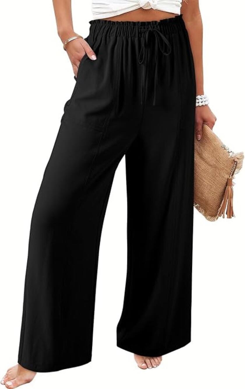 Dokotoo Women's Black Wide Leg Palazzo Pants High Waist Drawstring XL